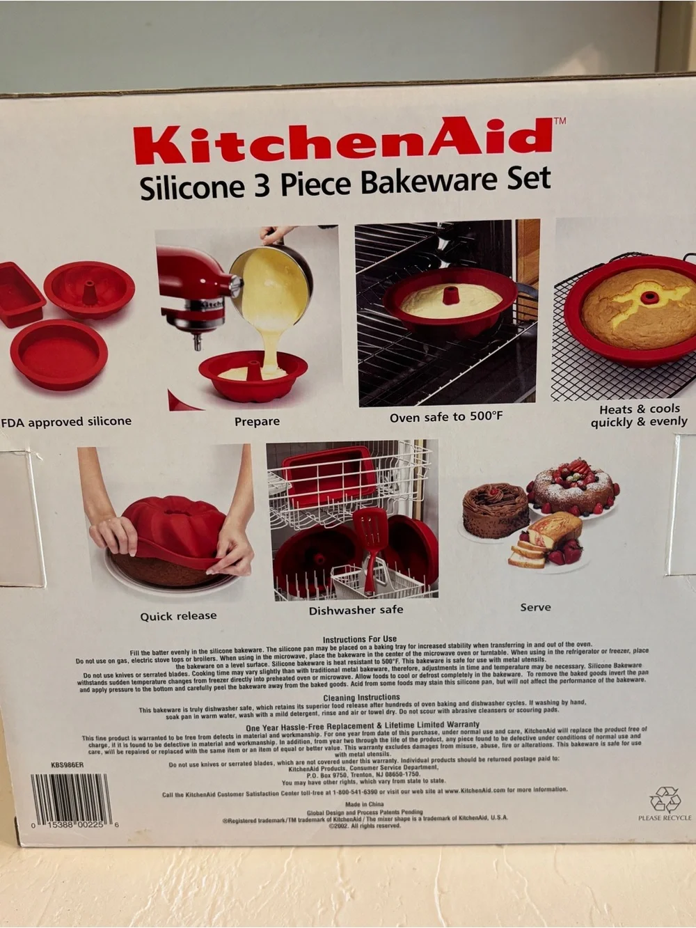 Kitchenaid 3 Piece Bakeware Set Bundt Cake Fluted Round Pan Loaf Pan Silicone
